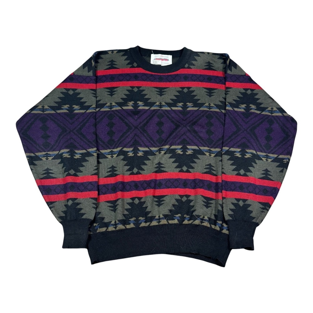 Vintage 90s Obermeyer Patterned Geometric Multicolor Sweater Men's XL Wool Blend